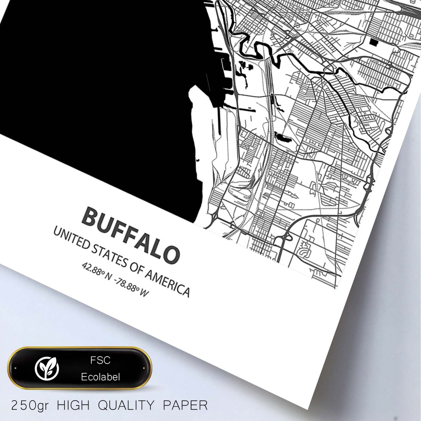 Poster con mapa de Buffalo - USA. Láminas de ciudades de Estados Unidos con mares y ríos en color negro.-Artwork-Nacnic-Nacnic Estudio SL