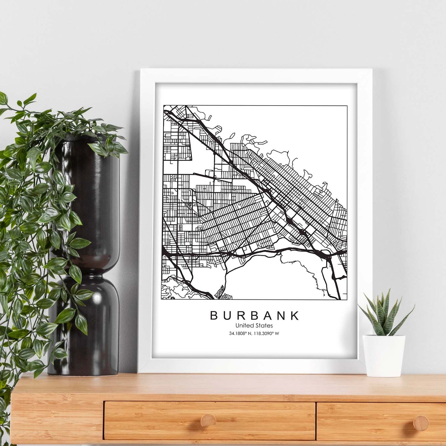 Poster con mapa de Burbank. Lámina de Estados Unidos, con imágenes de mapas y carreteras-Artwork-Nacnic-Nacnic Estudio SL