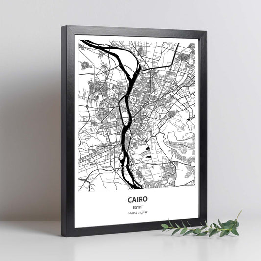 Poster con mapa de Cairo - Egipto. Láminas de ciudades de África con mares y ríos en color negro.-Artwork-Nacnic-Nacnic Estudio SL