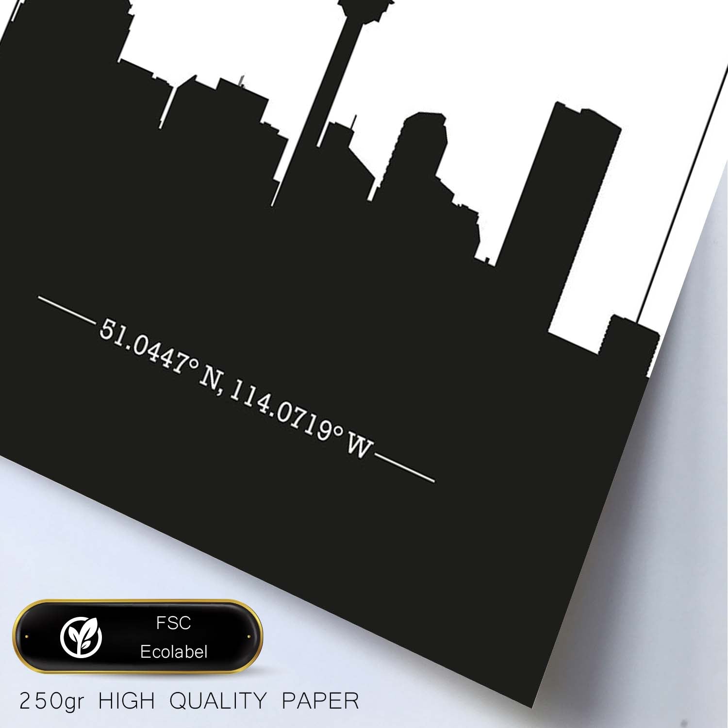 Poster con mapa de Calgary - Canada. Láminas con Skyline de ciudades de Estados Unidos, Canada, Mexico con sombra negra.-Artwork-Nacnic-Nacnic Estudio SL