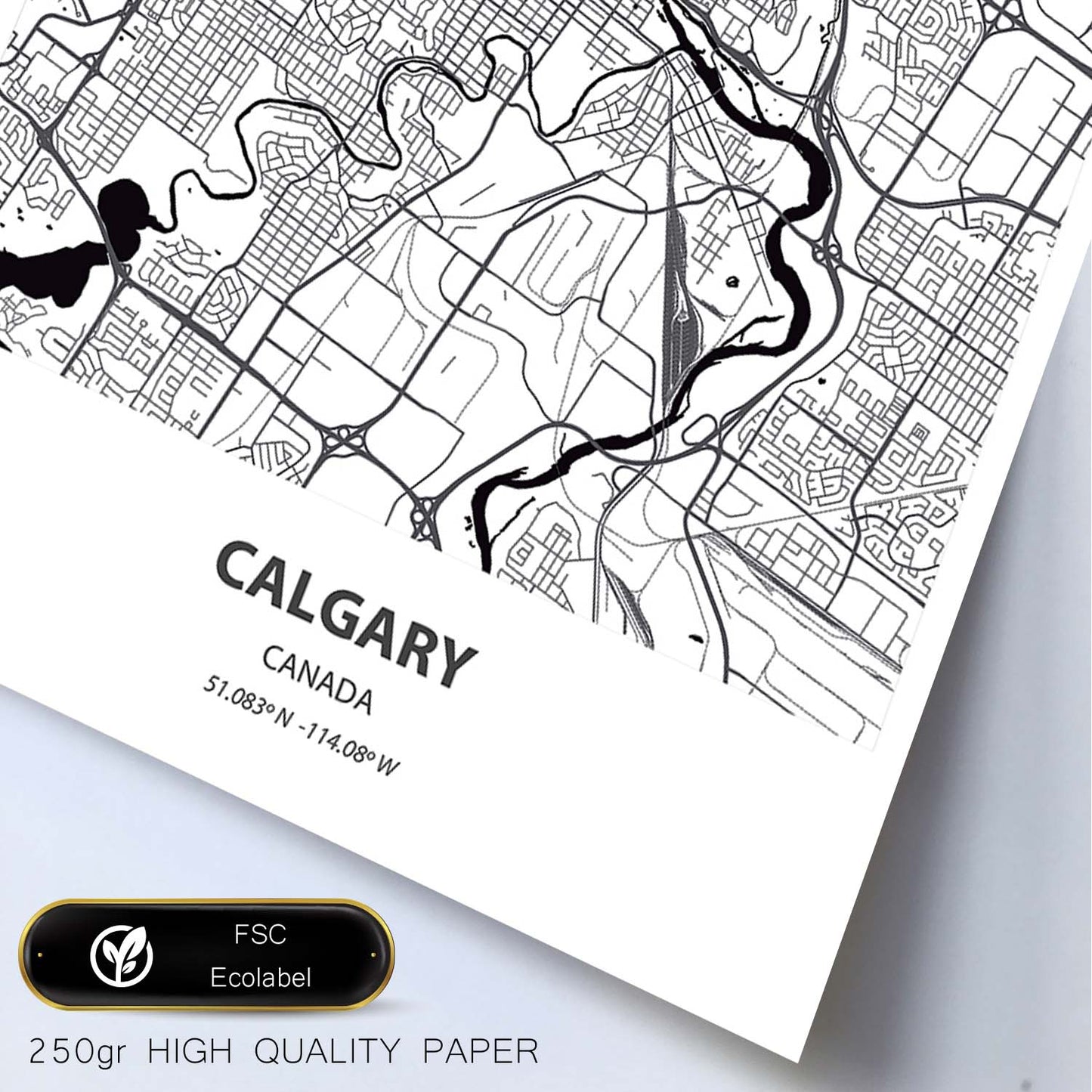 Poster con mapa de Calgary - Canada. Láminas de ciudades de Canada con mares y ríos en color negro.-Artwork-Nacnic-Nacnic Estudio SL