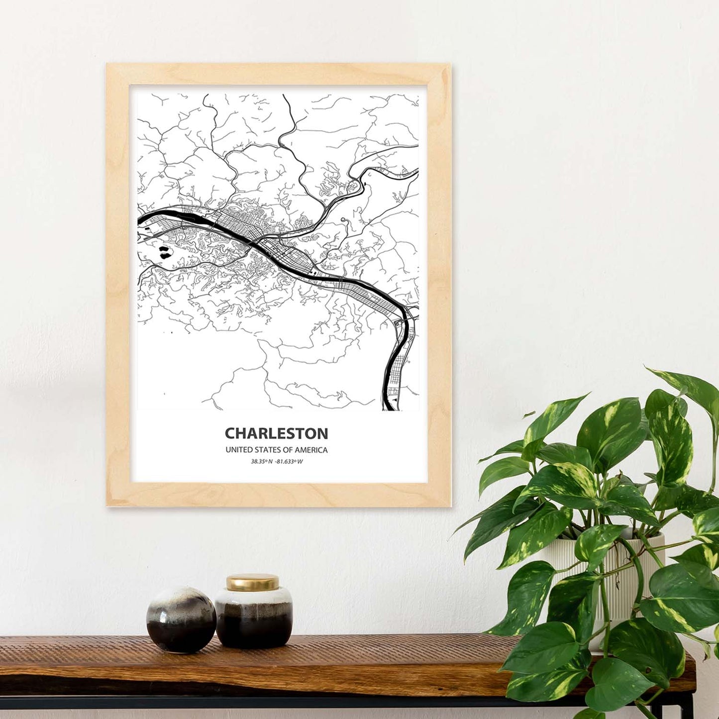 Poster con mapa de Charleston - USA. Láminas de ciudades de Estados Unidos con mares y ríos en color negro.-Artwork-Nacnic-Nacnic Estudio SL