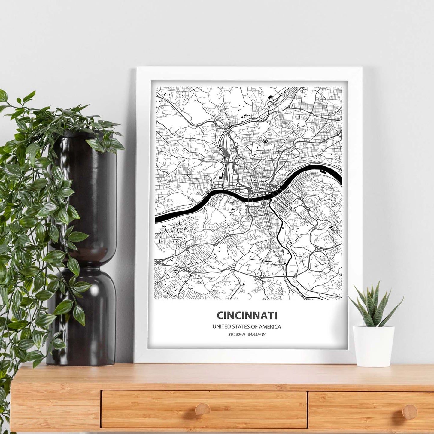 Poster con mapa de Cincinnati - USA. Láminas de ciudades de Estados Unidos con mares y ríos en color negro.-Artwork-Nacnic-Nacnic Estudio SL