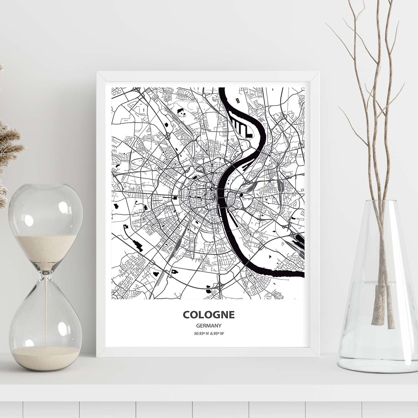 Poster con mapa de Cologne - Alemania. Láminas de ciudades de Alemania con mares y ríos en color negro.-Artwork-Nacnic-Nacnic Estudio SL