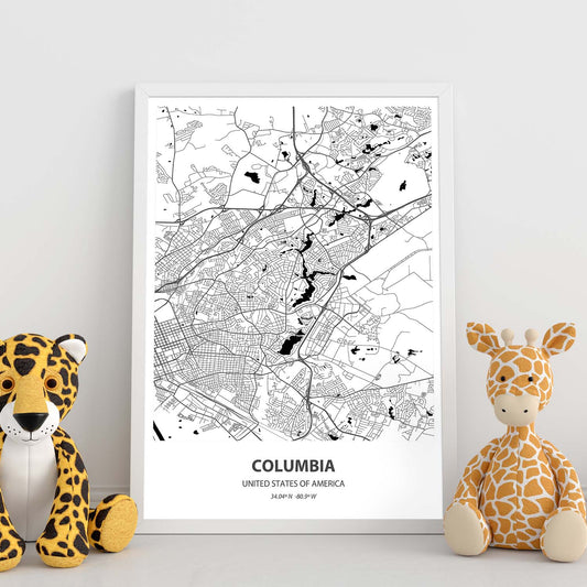 Poster con mapa de Columbia - USA. Láminas de ciudades de Estados Unidos con mares y ríos en color negro.-Artwork-Nacnic-Nacnic Estudio SL