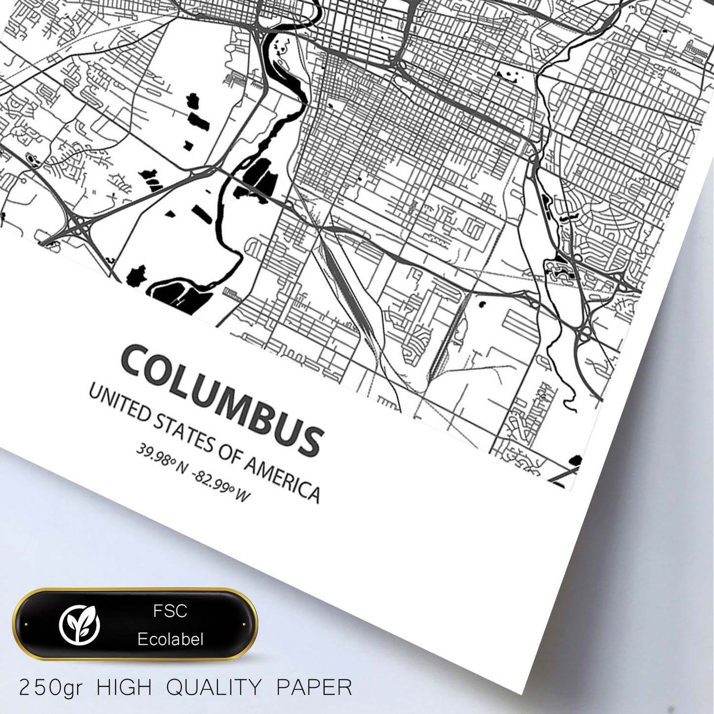 Poster con mapa de Columbus - USA. Láminas de ciudades de Estados Unidos con mares y ríos en color negro.-Artwork-Nacnic-Nacnic Estudio SL