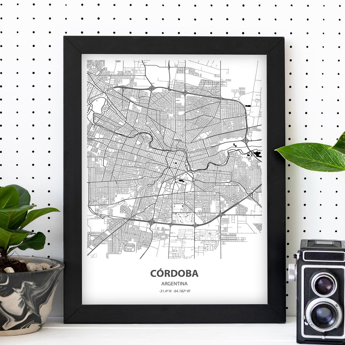 Poster con mapa de Cordoba - Argentina. Láminas de ciudades de Latinoamérica con mares y ríos en color negro.-Artwork-Nacnic-Nacnic Estudio SL