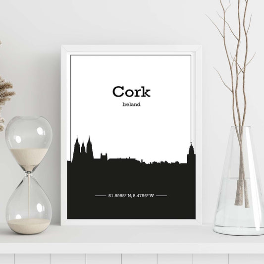 Poster con mapa de Cork - Irlanda. Láminas con Skyline de ciudades de Inglaterra e Irlanda con sombra negra.-Artwork-Nacnic-Nacnic Estudio SL