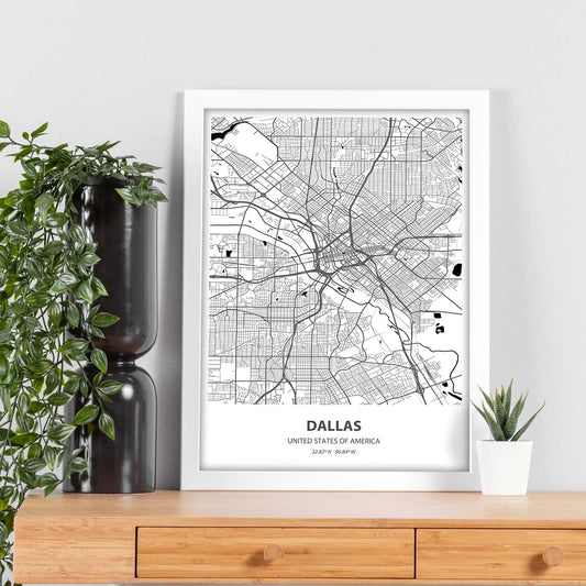 Poster con mapa de Dallas - USA. Láminas de ciudades de Estados Unidos con mares y ríos en color negro.-Artwork-Nacnic-Nacnic Estudio SL