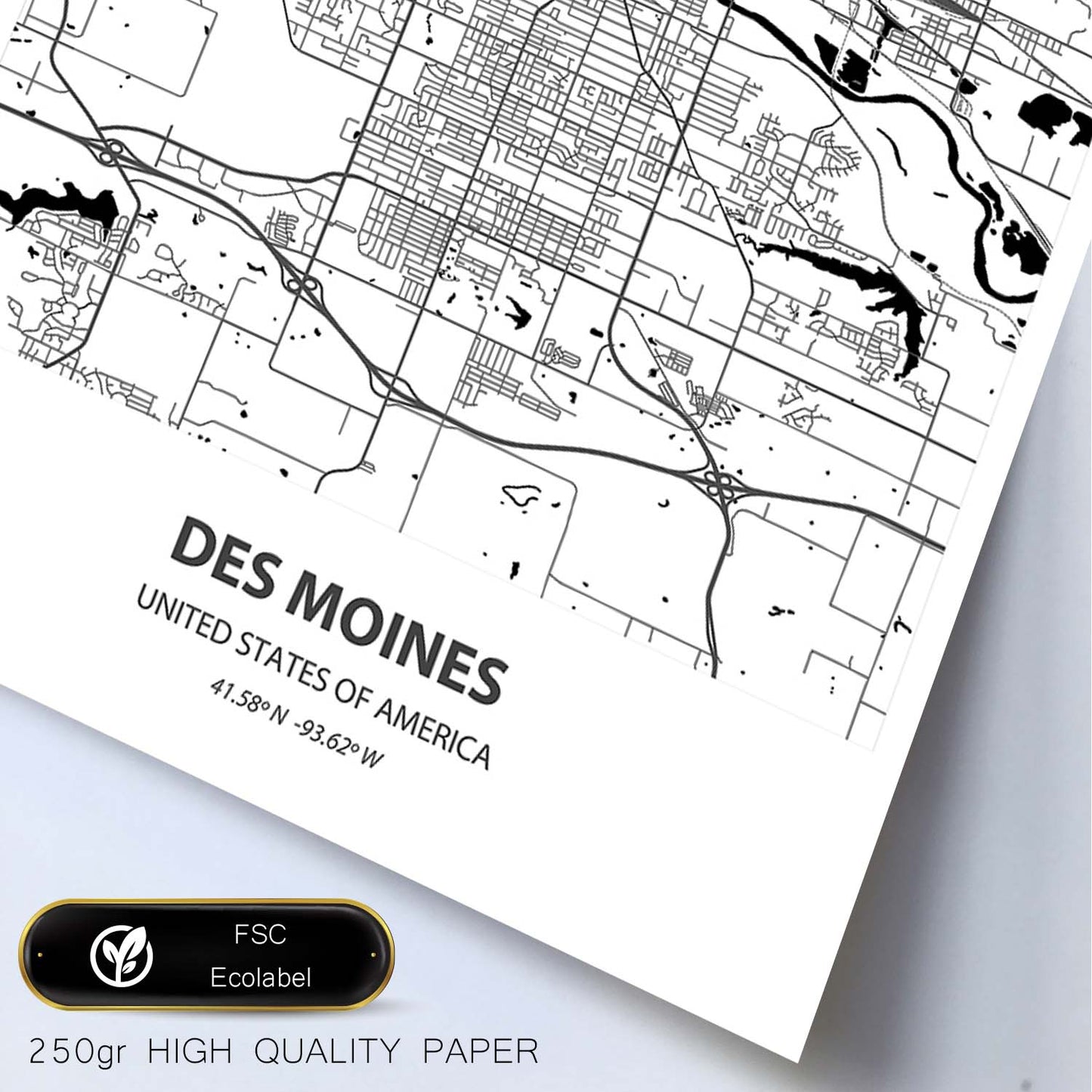 Poster con mapa de Des Mondes - USA. Láminas de ciudades de Estados Unidos con mares y ríos en color negro.-Artwork-Nacnic-Nacnic Estudio SL