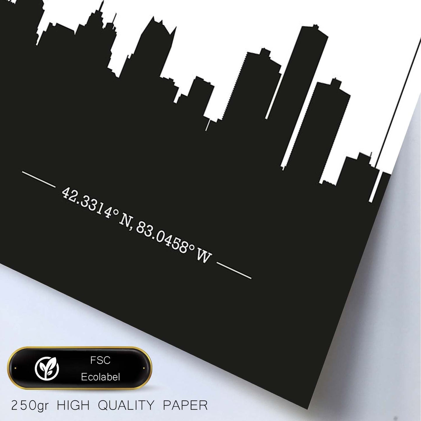 Poster con mapa de Detriot - USA. Láminas con Skyline de ciudades de Estados Unidos, Canada, Mexico con sombra negra.-Artwork-Nacnic-Nacnic Estudio SL