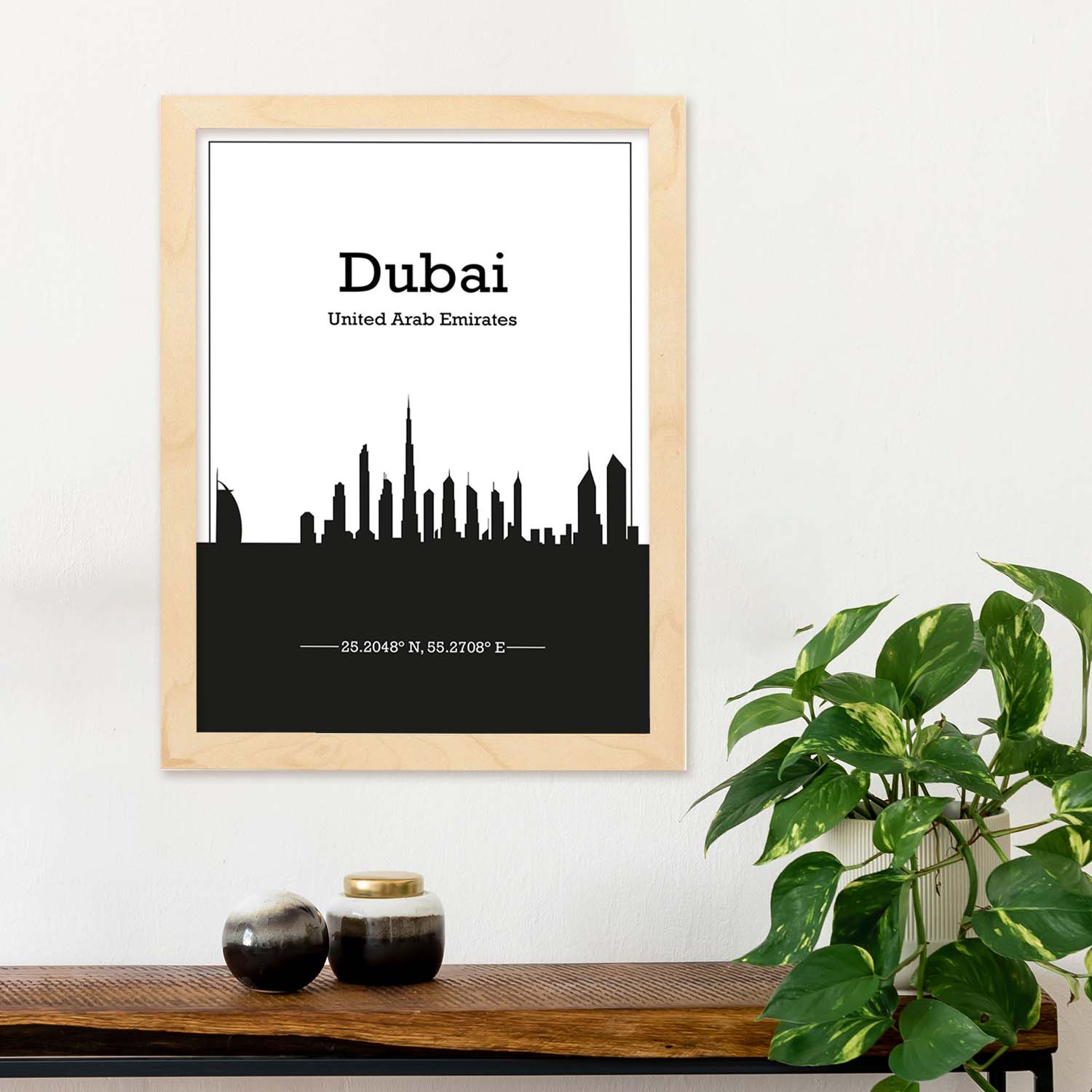 Poster con mapa de Dubai - Emiratos Arabes Unidos. Láminas con Skyline de ciudades de Asia, Australia, y Oriente Medio con sombra negra.-Artwork-Nacnic-Nacnic Estudio SL