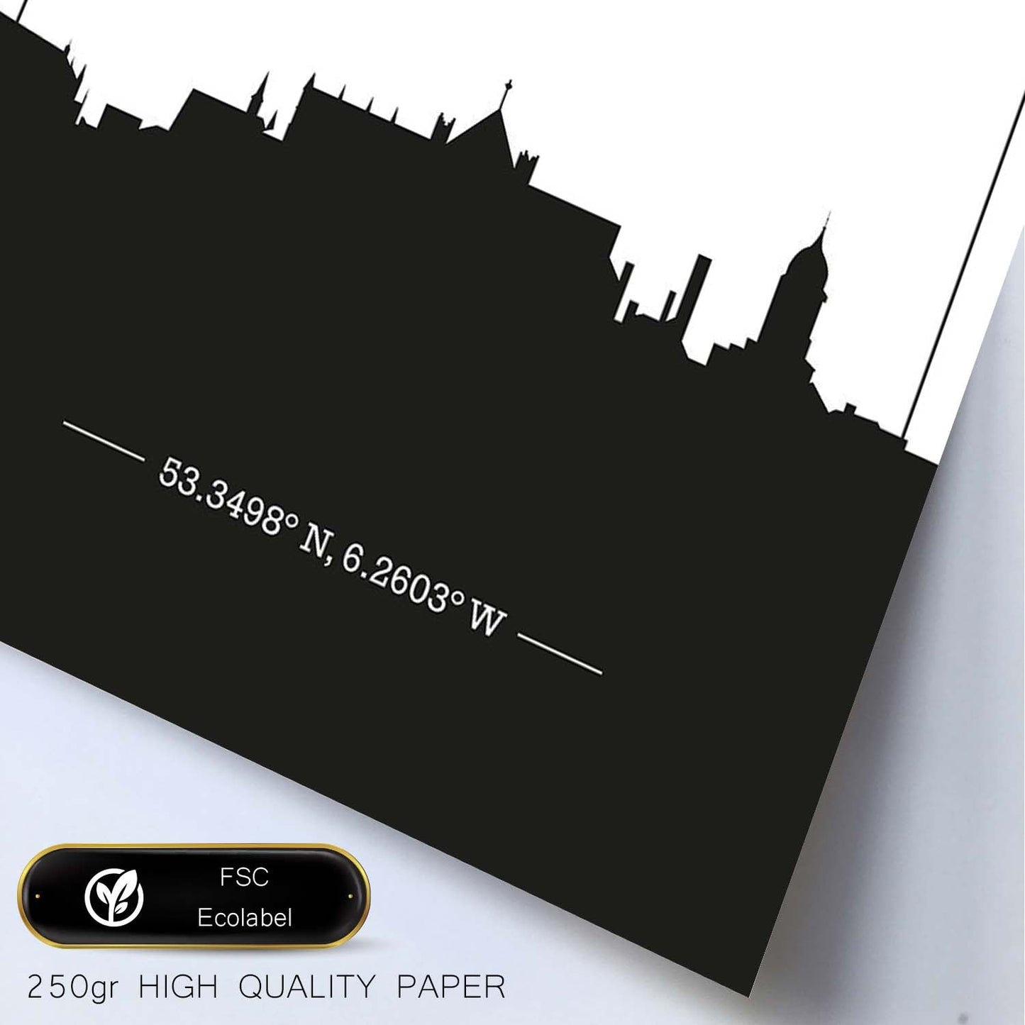 Poster con mapa de Dublin - Irlanda. Láminas con Skyline de ciudades de Inglaterra e Irlanda con sombra negra.-Artwork-Nacnic-Nacnic Estudio SL