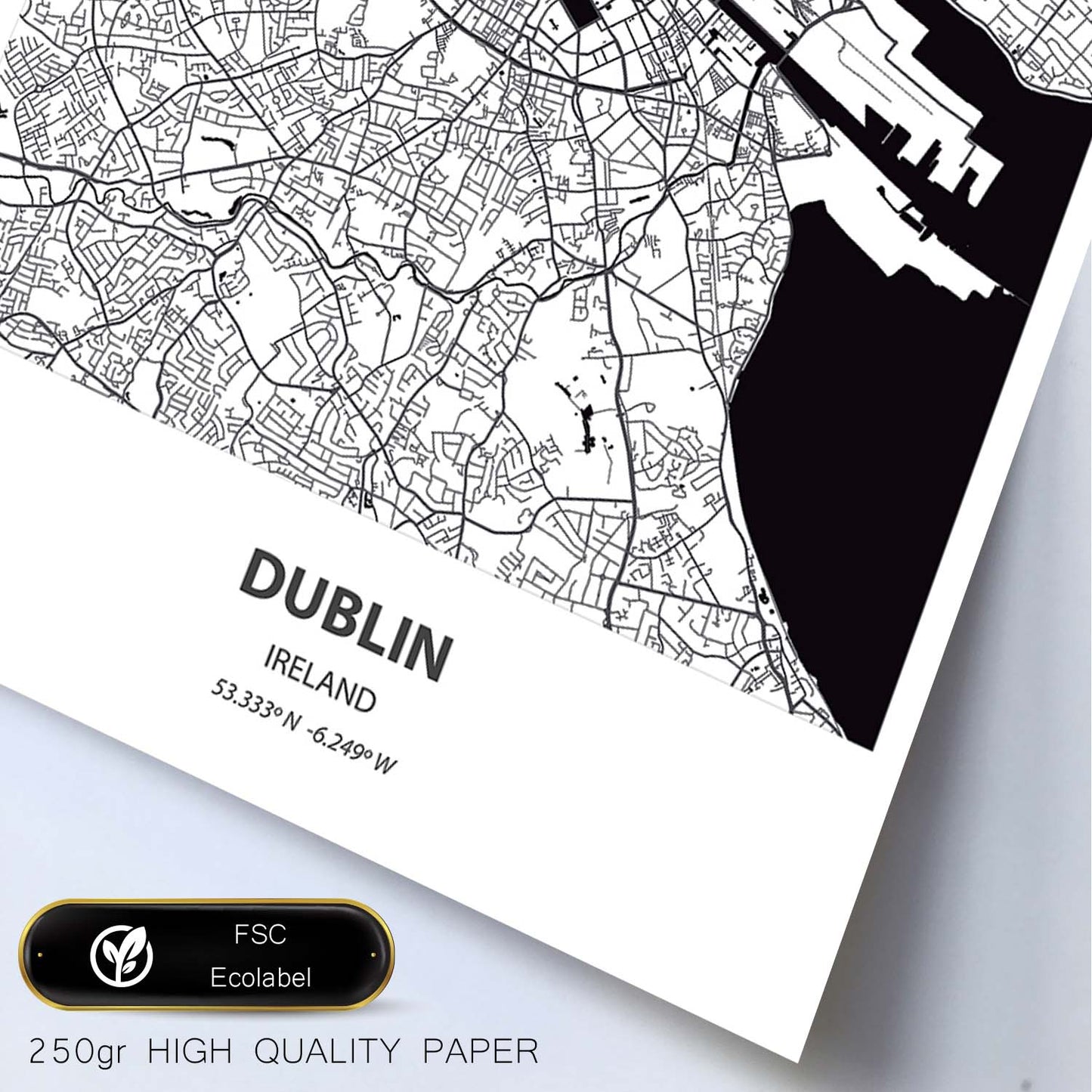 Poster con mapa de Dublin - Irlanda. Láminas de ciudades de Europa con mares y ríos en color negro.-Artwork-Nacnic-Nacnic Estudio SL