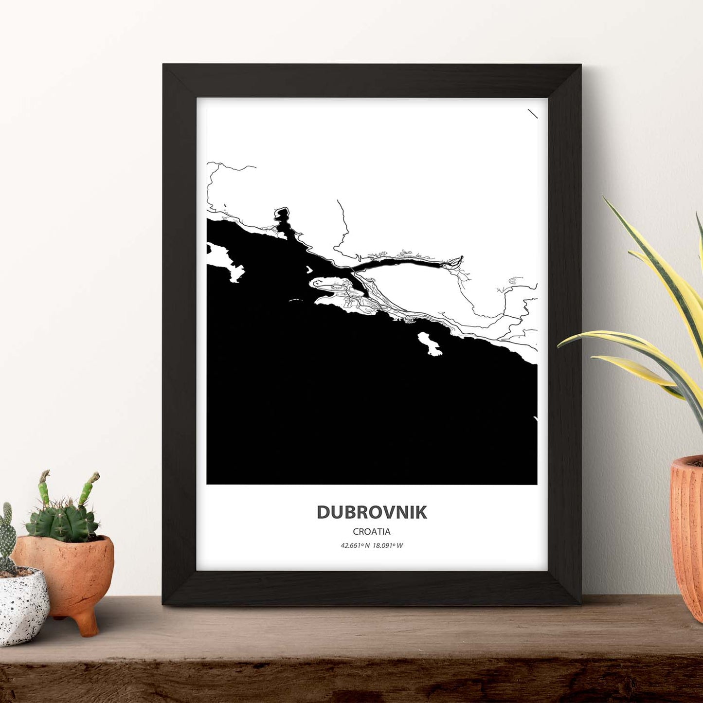 Poster con mapa de Dubrokniv - Croacia. Láminas de ciudades de Europa con mares y ríos en color negro.-Artwork-Nacnic-Nacnic Estudio SL