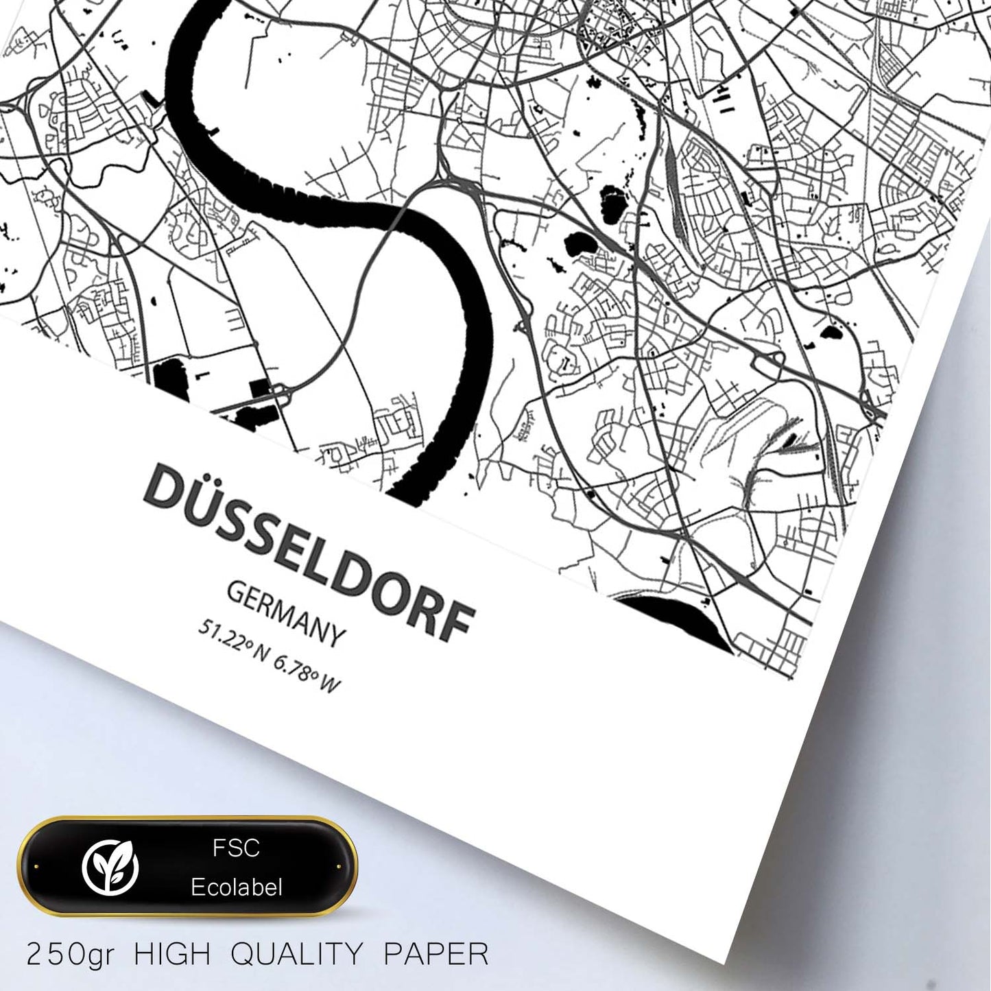 Poster con mapa de Dusseldorf - Alemania. Láminas de ciudades de Alemania con mares y ríos en color negro.-Artwork-Nacnic-Nacnic Estudio SL
