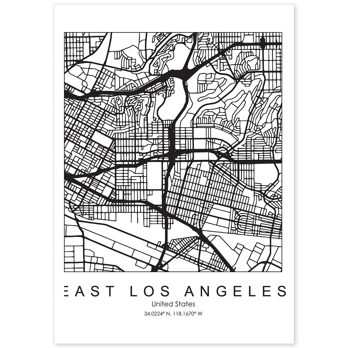 Poster con mapa de East Los Angeles. Lámina de Estados Unidos, con imágenes de mapas y carreteras-Artwork-Nacnic-A4-Sin marco-Nacnic Estudio SL