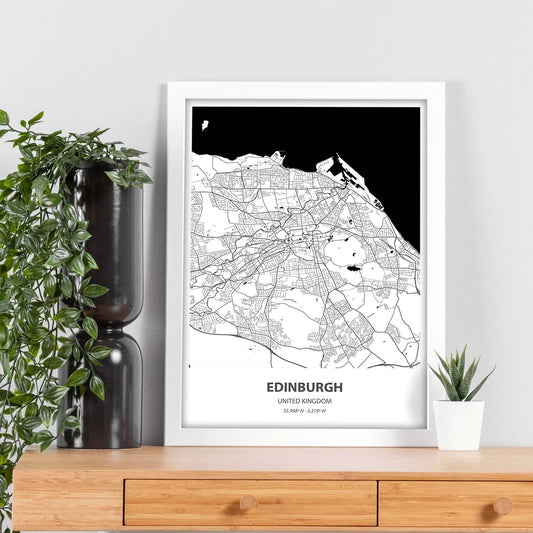 Poster con mapa de Edinburgh - Reino Unido. Láminas de ciudades de Reino Unido con mares y ríos en color negro.-Artwork-Nacnic-Nacnic Estudio SL