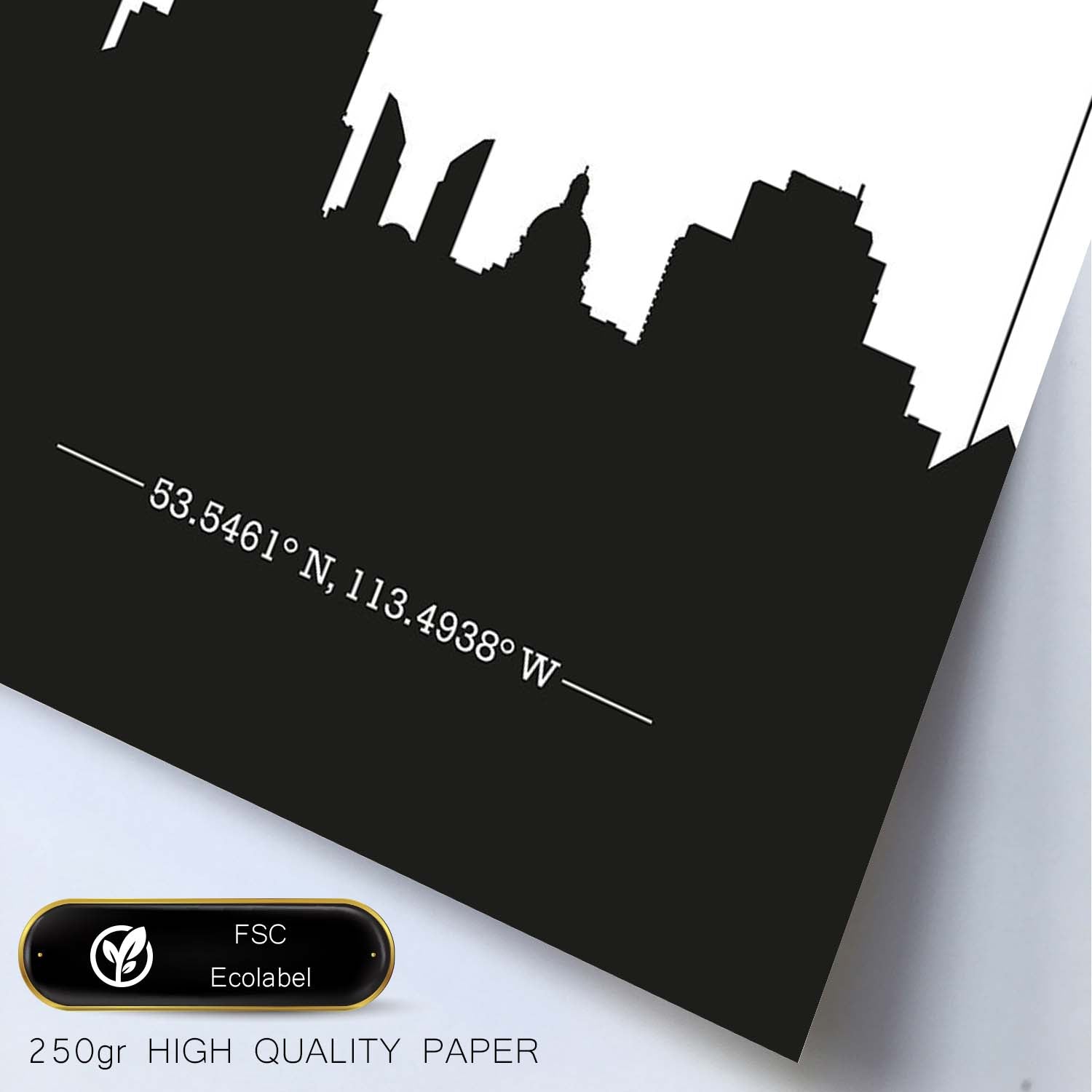 Poster con mapa de Edmonton - Canada. Láminas con Skyline de ciudades de Estados Unidos, Canada, Mexico con sombra negra.-Artwork-Nacnic-Nacnic Estudio SL