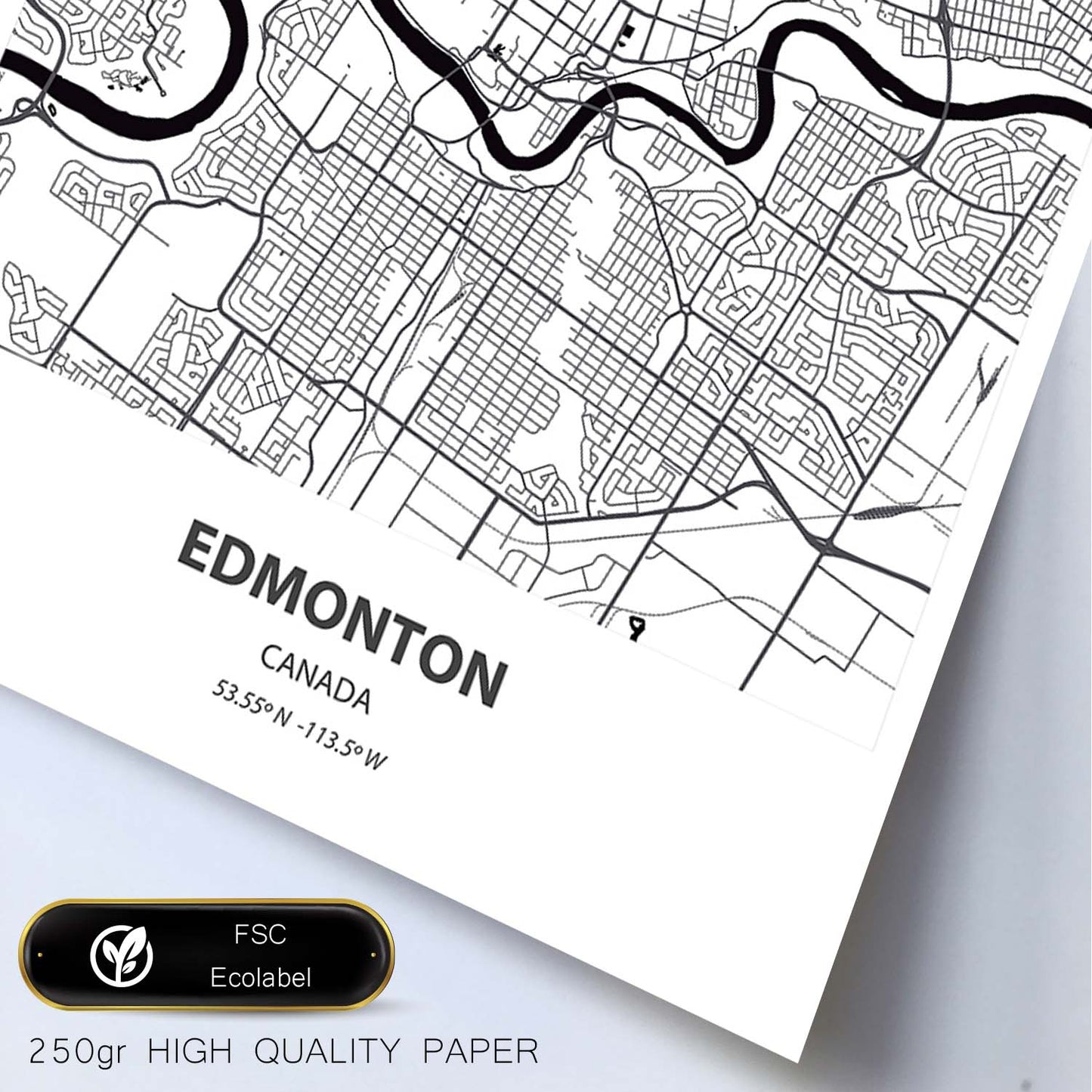 Poster con mapa de Edmonton - Canada. Láminas de ciudades de Canada con mares y ríos en color negro.-Artwork-Nacnic-Nacnic Estudio SL