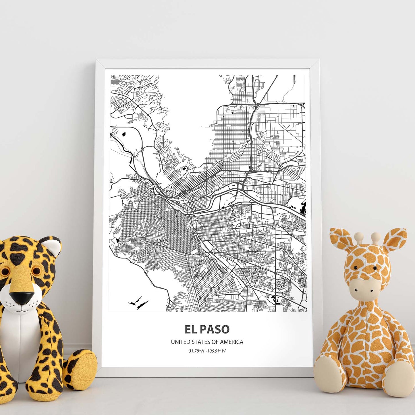 Poster con mapa de El Paso - USA. Láminas de ciudades de Estados Unidos con mares y ríos en color negro.-Artwork-Nacnic-Nacnic Estudio SL