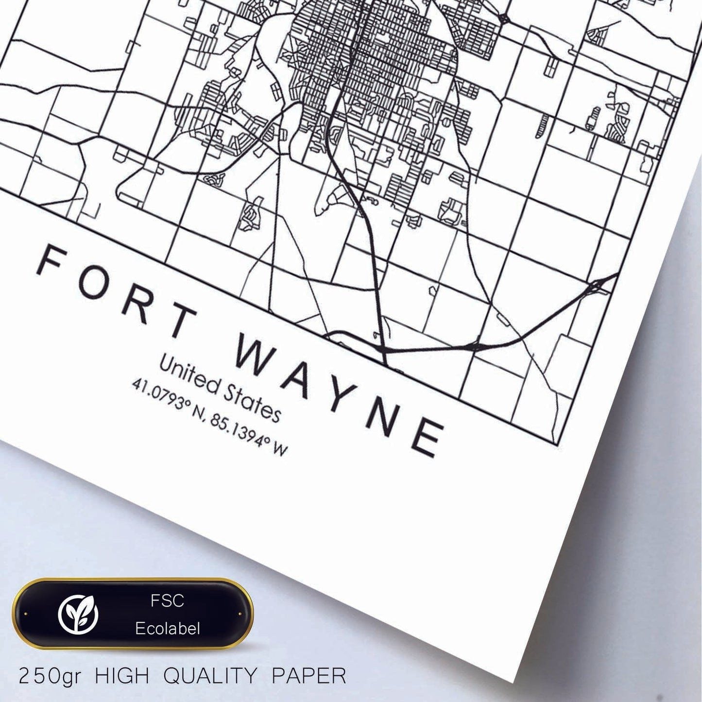 Poster con mapa de Fort Wayne. Lámina de Estados Unidos, con imágenes de mapas y carreteras-Artwork-Nacnic-Nacnic Estudio SL