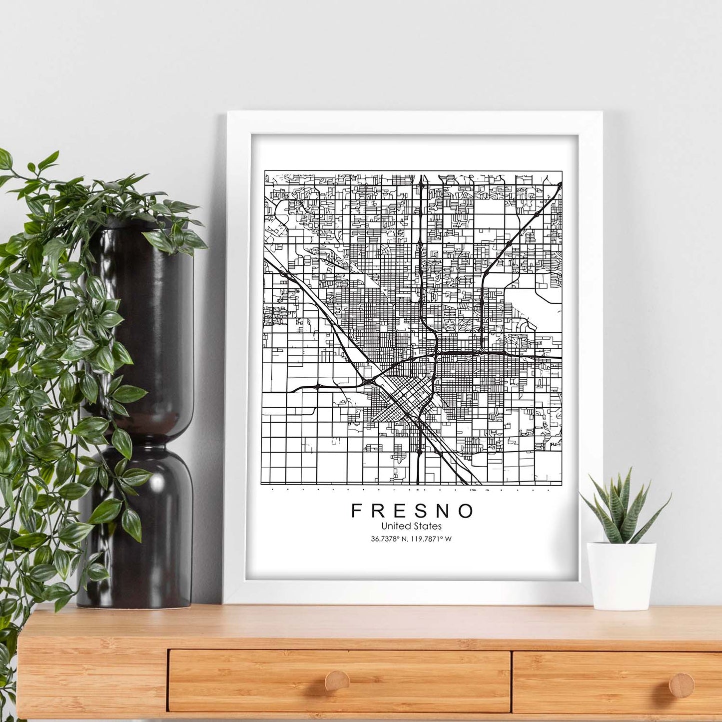 Poster con mapa de Fresno. Lámina de Estados Unidos, con imágenes de mapas y carreteras-Artwork-Nacnic-Nacnic Estudio SL