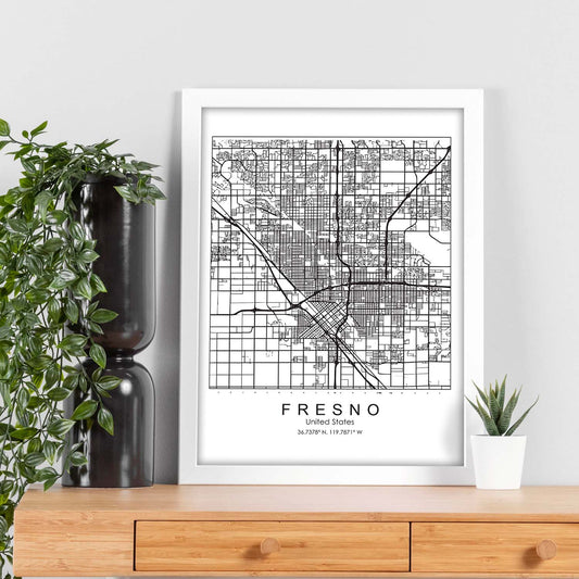Poster con mapa de Fresno. Lámina de Estados Unidos, con imágenes de mapas y carreteras-Artwork-Nacnic-Nacnic Estudio SL