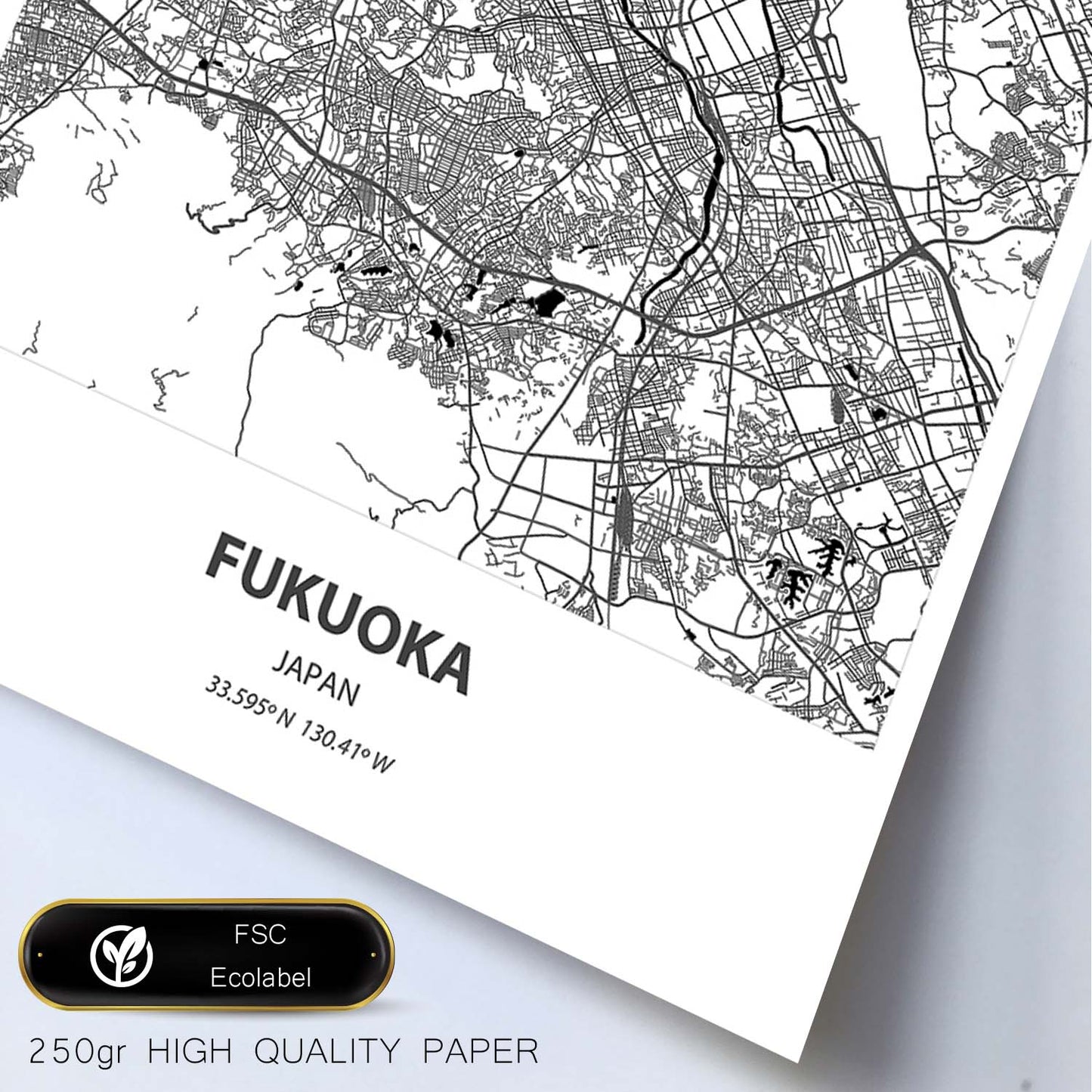 Poster con mapa de Fukuoka - Japon. Láminas de ciudades de Asia con mares y ríos en color negro.-Artwork-Nacnic-Nacnic Estudio SL