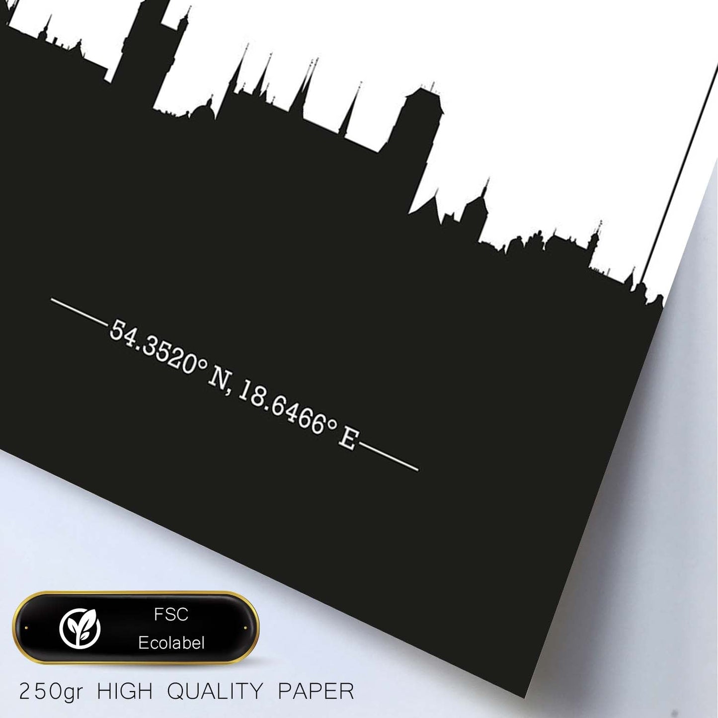 Poster con mapa de Gdansk - Polonia. Láminas con Skyline de ciudades de Europa con sombra negra.-Artwork-Nacnic-Nacnic Estudio SL