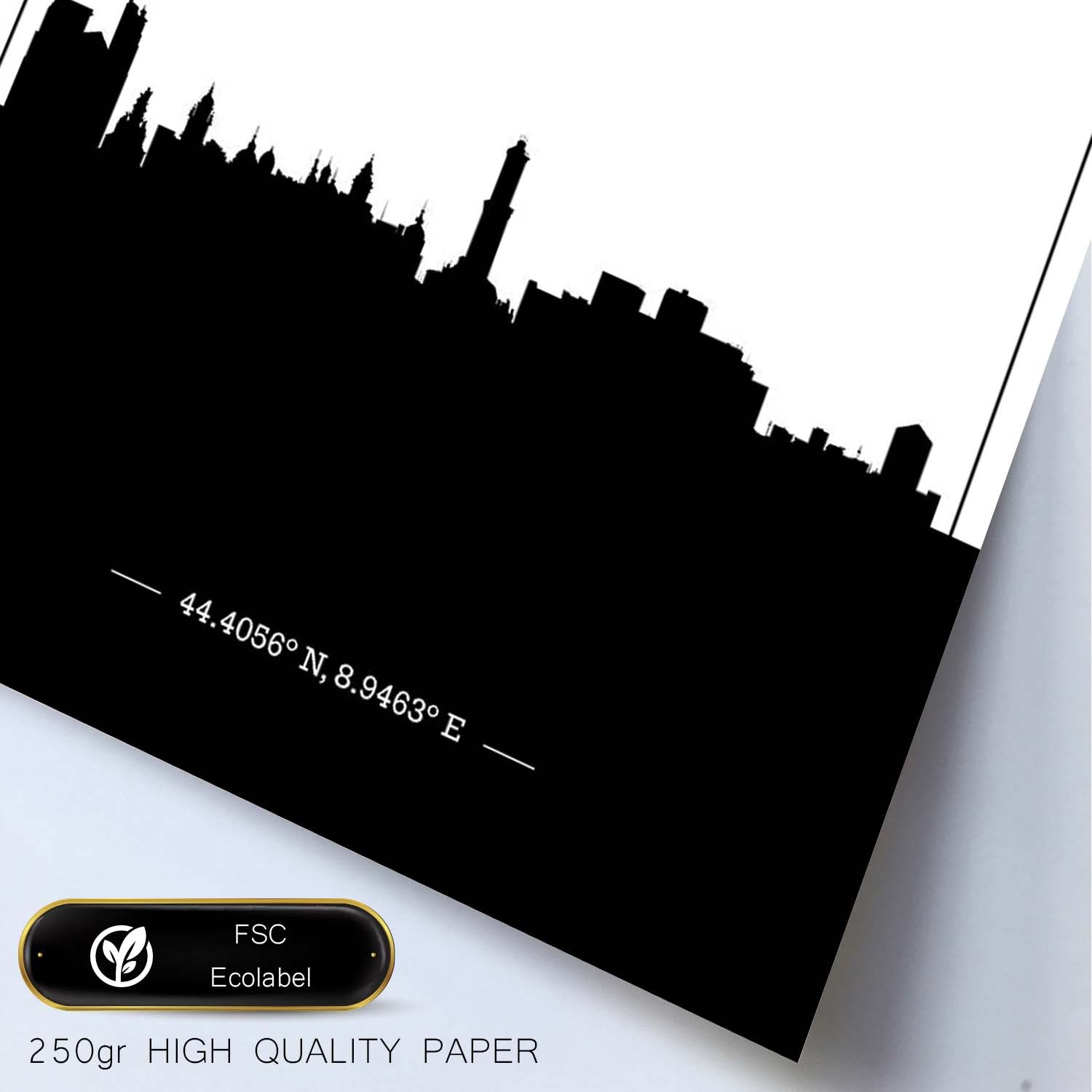 Poster con mapa de Genoa - Italia. Láminas con Skyline de ciudades de Italia con sombra negra.-Artwork-Nacnic-Nacnic Estudio SL