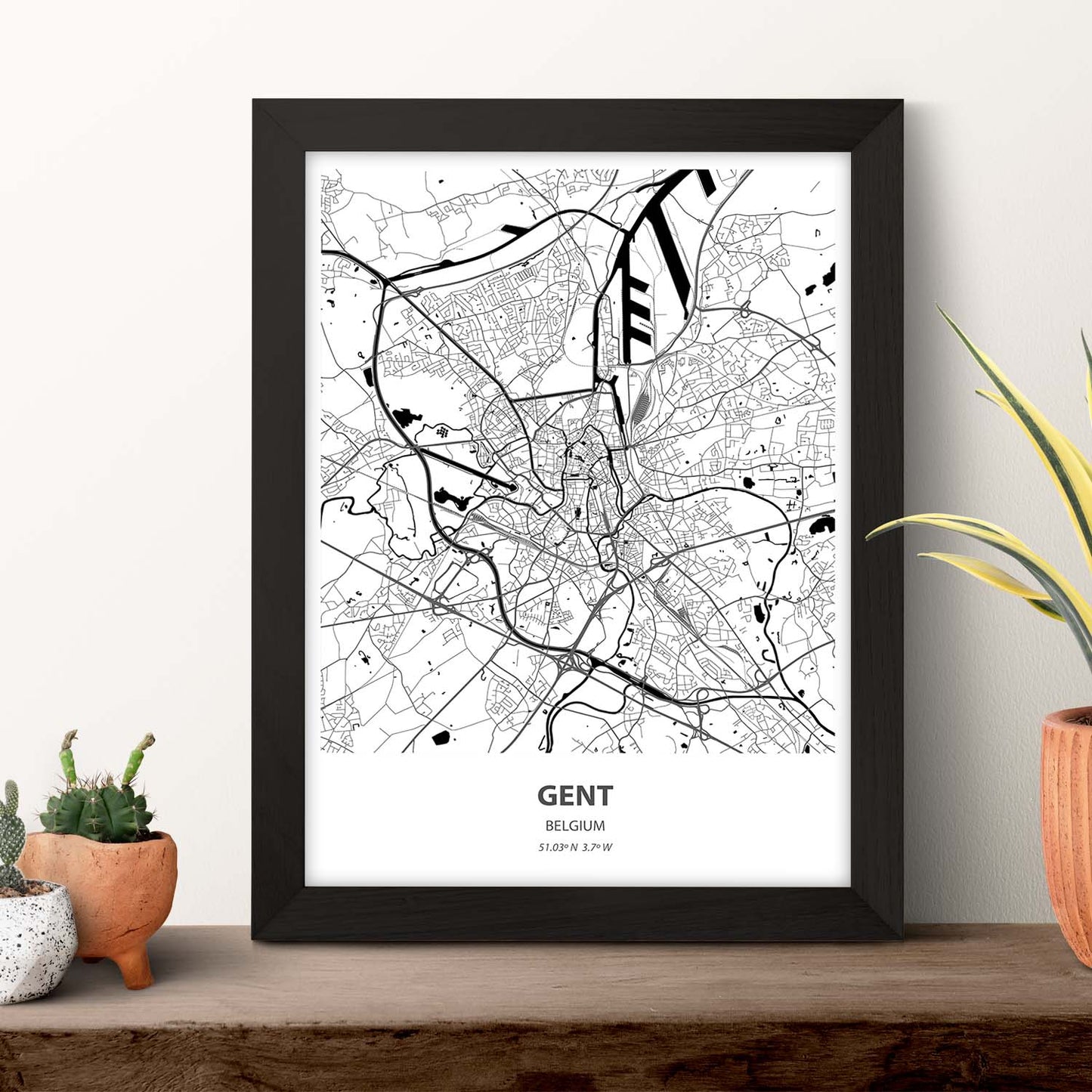 Poster con mapa de Gent - Belgica. Láminas de ciudades de Holanda y Bélgica con mares y ríos en color negro.-Artwork-Nacnic-Nacnic Estudio SL