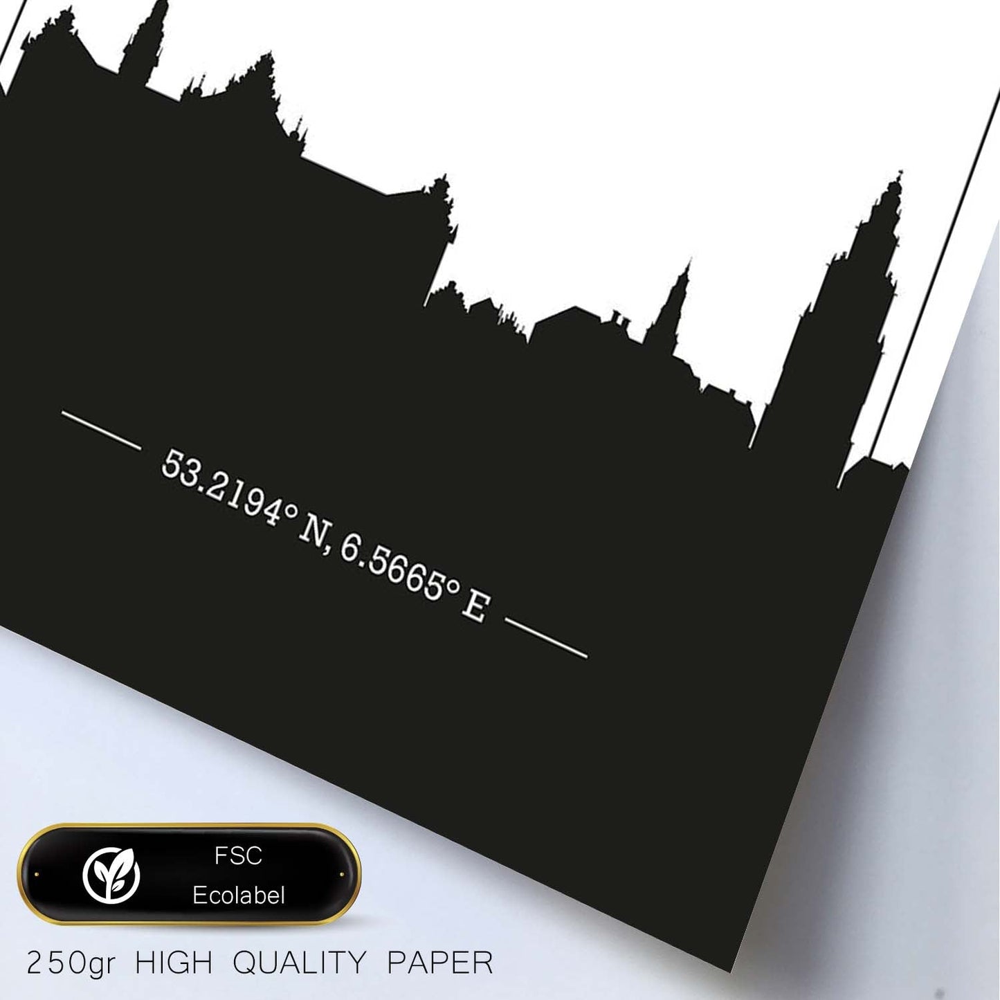 Poster con mapa de Groningen - Holanda. Láminas con Skyline de ciudades de Europa con sombra negra.-Artwork-Nacnic-Nacnic Estudio SL