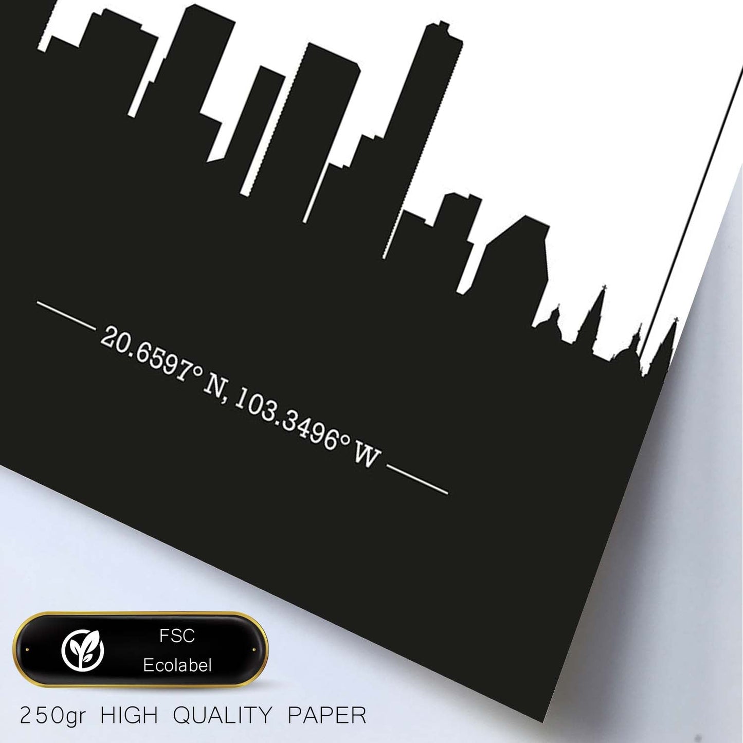 Poster con mapa de Guadalajar - Mexico. Láminas con Skyline de ciudades de Estados Unidos, Canada, Mexico con sombra negra.-Artwork-Nacnic-Nacnic Estudio SL