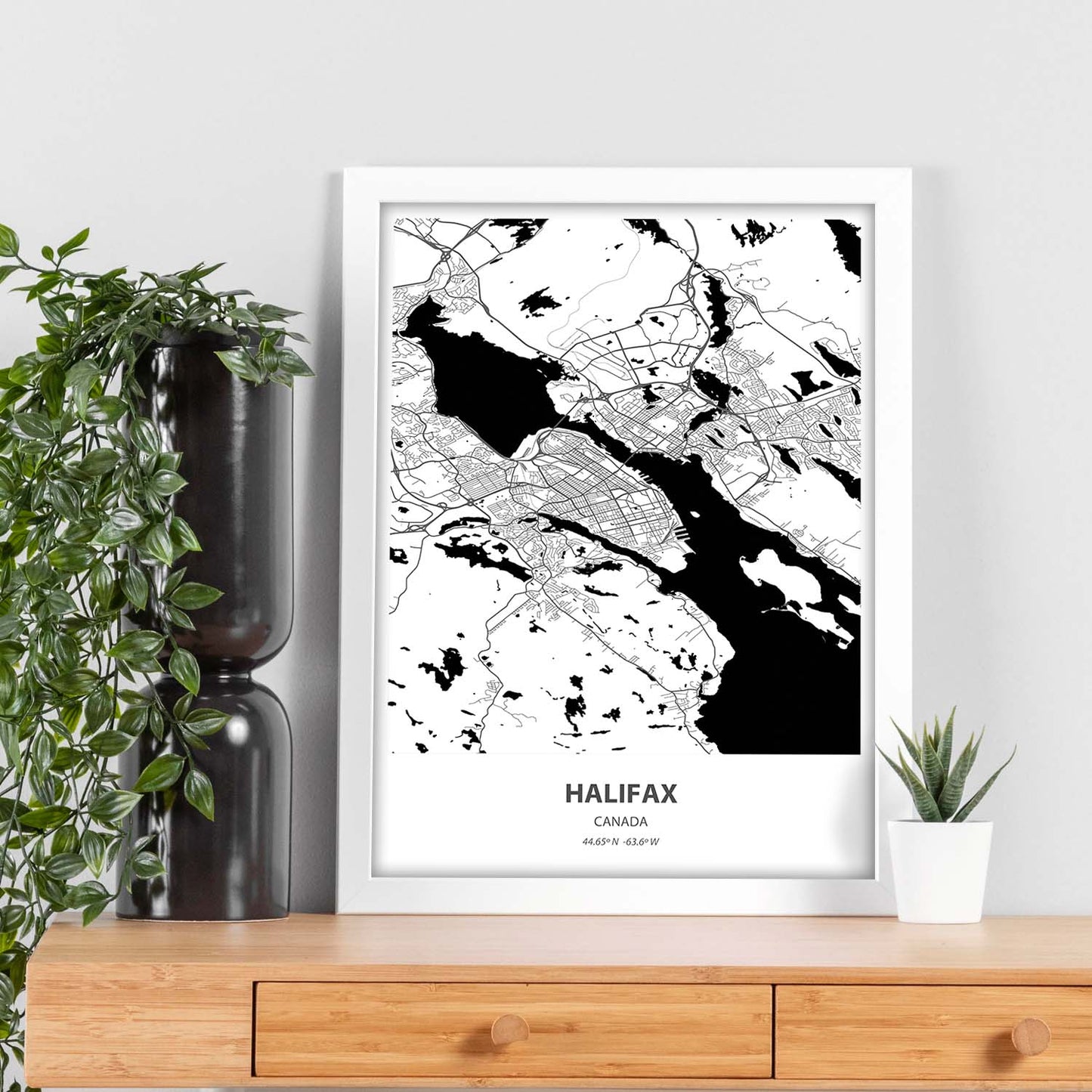 Poster con mapa de Halifax - Canada. Láminas de ciudades de Canada con mares y ríos en color negro.-Artwork-Nacnic-Nacnic Estudio SL