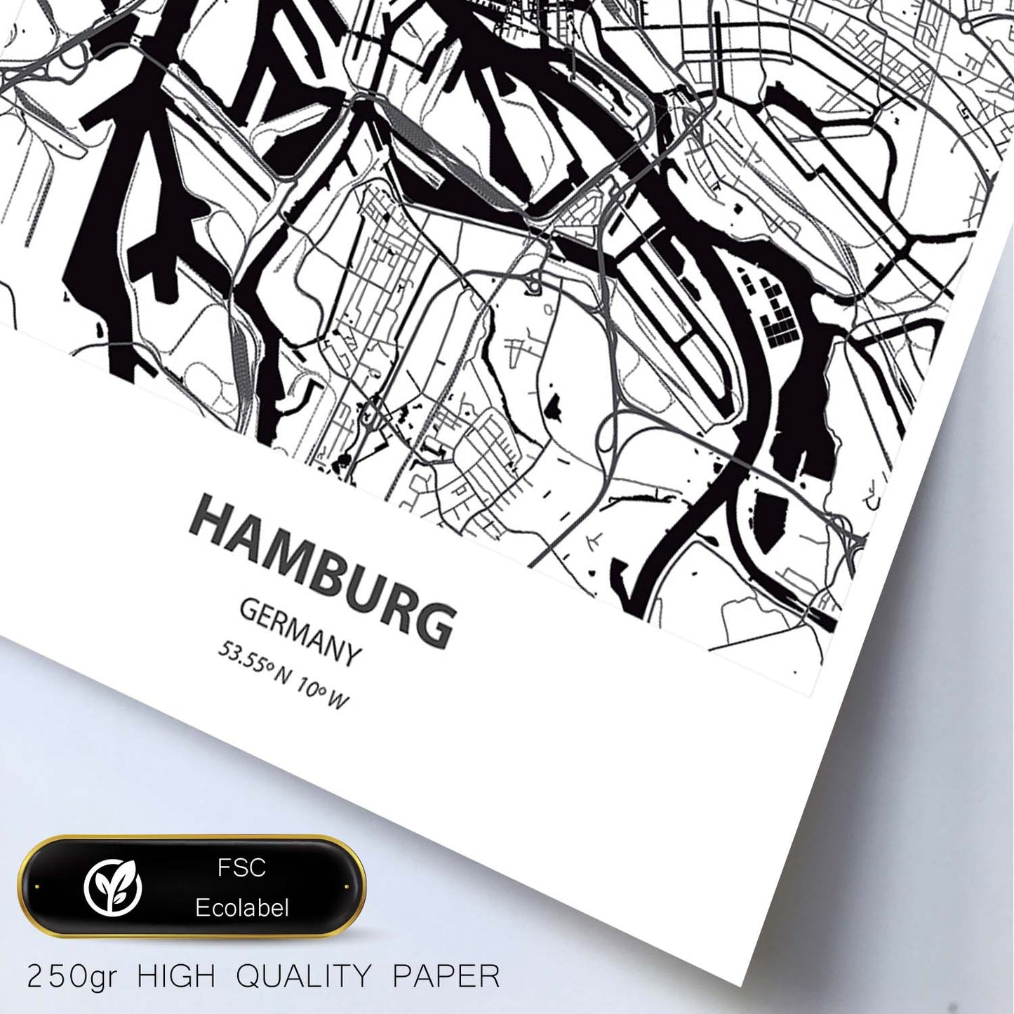 Poster con mapa de Hamburg - Alemania. Láminas de ciudades de Alemania con mares y ríos en color negro.-Artwork-Nacnic-Nacnic Estudio SL