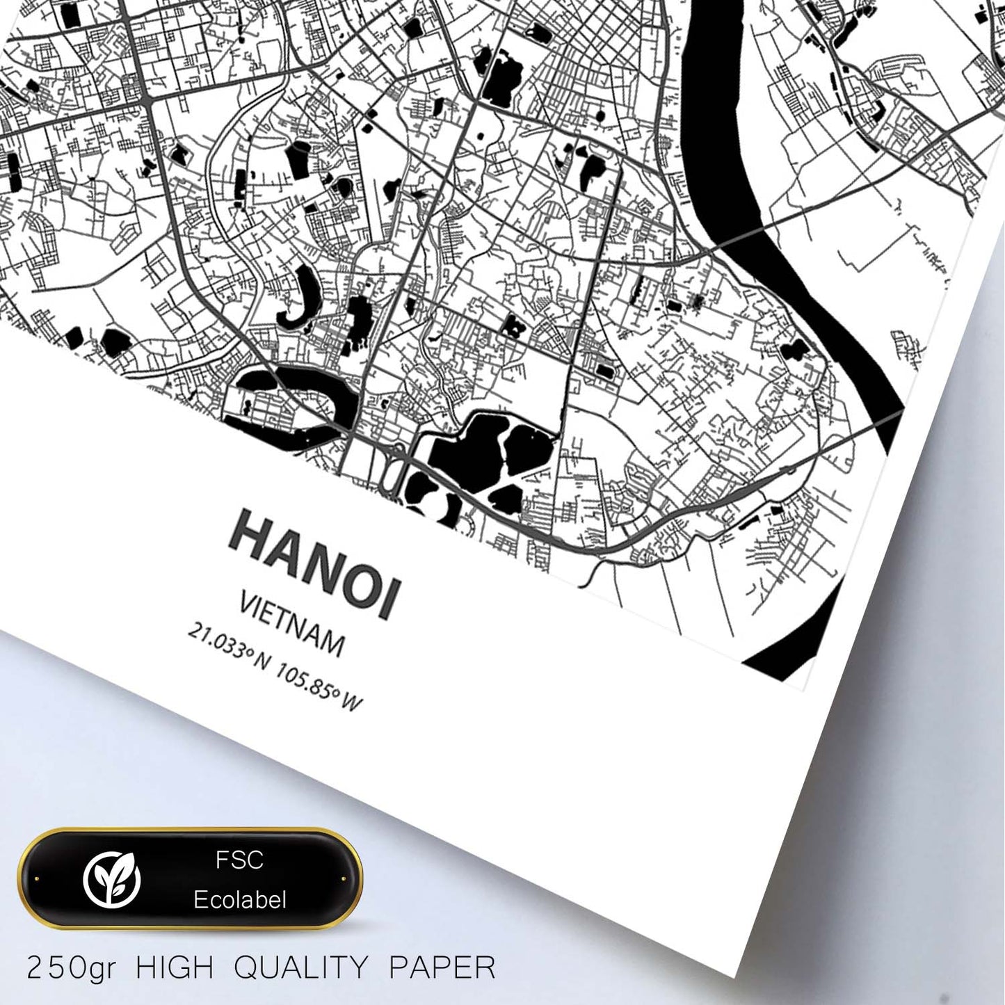 Poster con mapa de Hanoi - Vietnam. Láminas de ciudades de Asia con mares y ríos en color negro.-Artwork-Nacnic-Nacnic Estudio SL