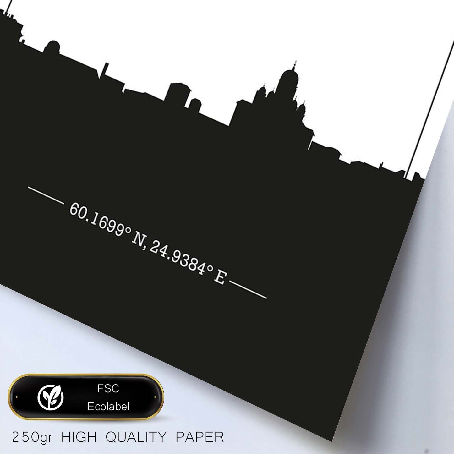 Poster con mapa de Helsinki - Finlandia. Láminas con Skyline de ciudades del norte de Europa con sombra negra.-Artwork-Nacnic-Nacnic Estudio SL