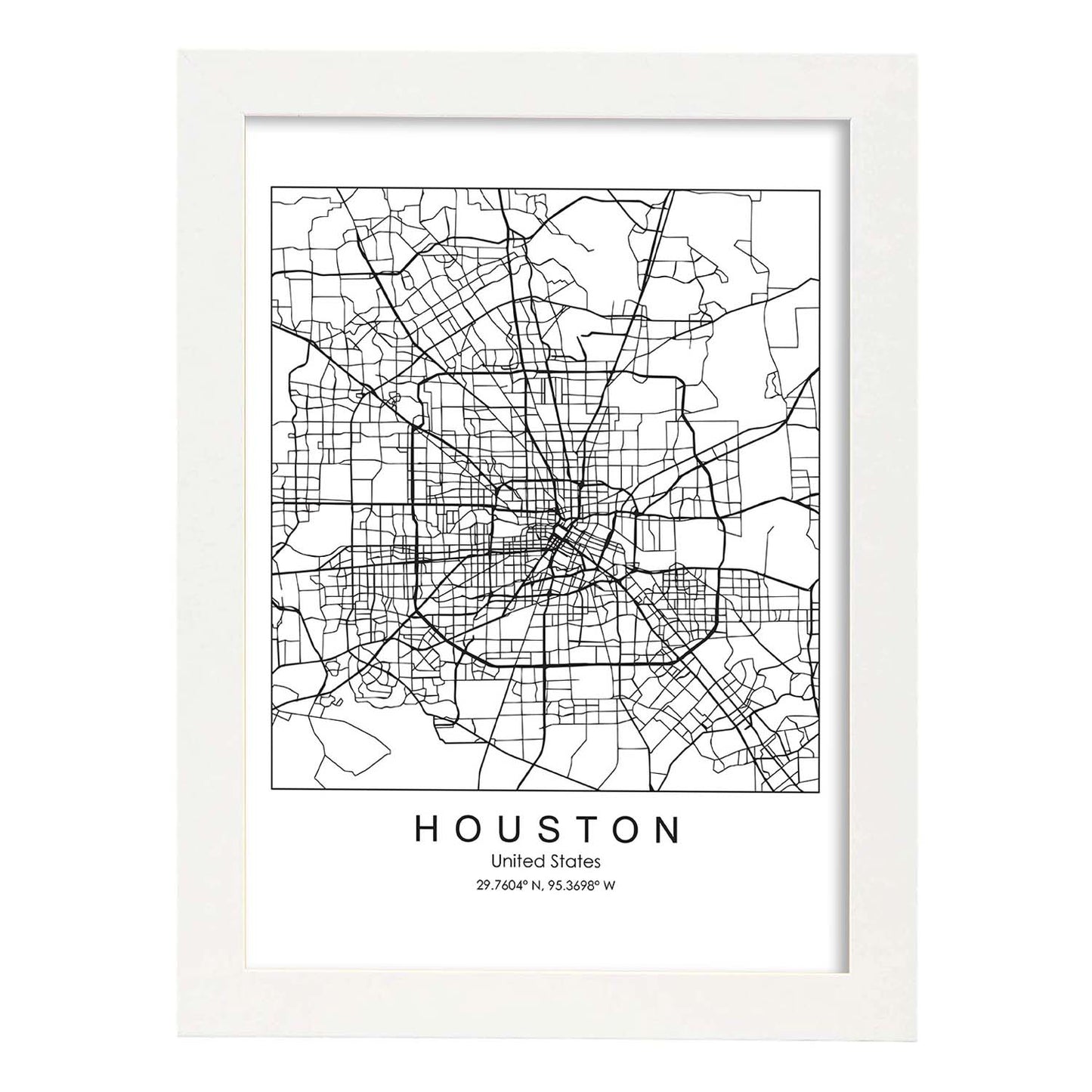 Poster con mapa de HoUSAton. Lámina de Estados Unidos, con imágenes de mapas y carreteras-Artwork-Nacnic-A3-Marco Blanco-Nacnic Estudio SL