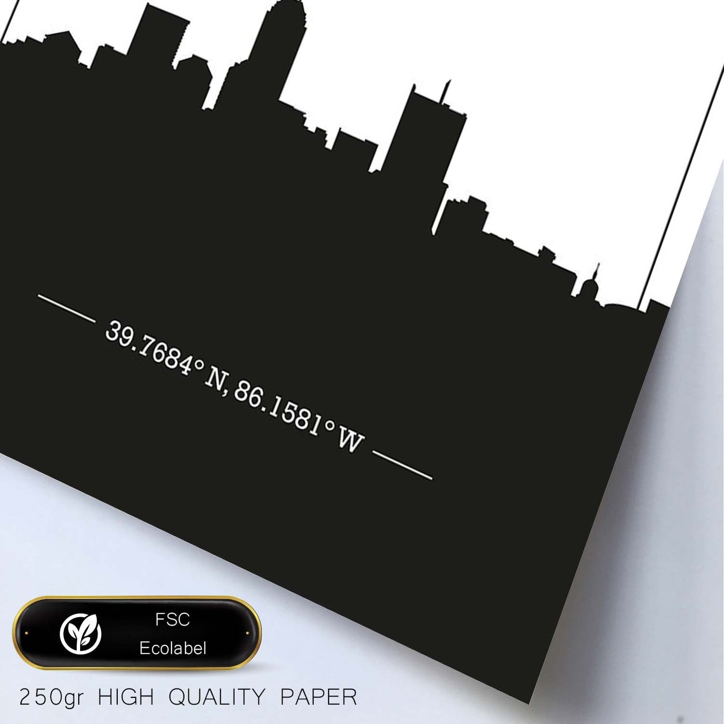 Poster con mapa de Indianapolis - USA. Láminas con Skyline de ciudades de Estados Unidos, Canada, Mexico con sombra negra.-Artwork-Nacnic-Nacnic Estudio SL