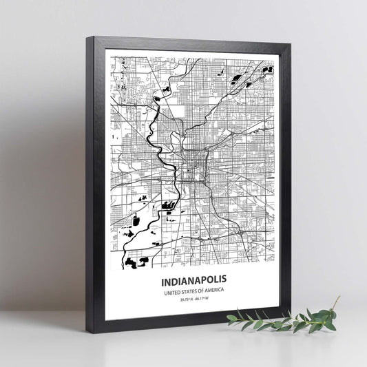 Poster con mapa de Indianapolis - USA. Láminas de ciudades de Estados Unidos con mares y ríos en color negro.-Artwork-Nacnic-Nacnic Estudio SL