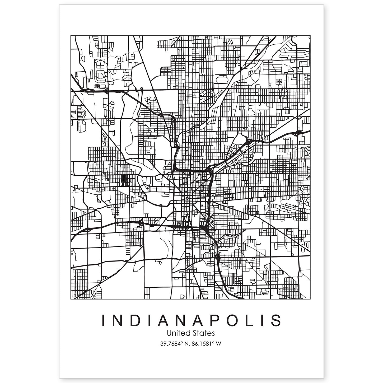 Poster con mapa de Indianapolis. Lámina de Estados Unidos, con imágenes de mapas y carreteras-Artwork-Nacnic-A4-Sin marco-Nacnic Estudio SL