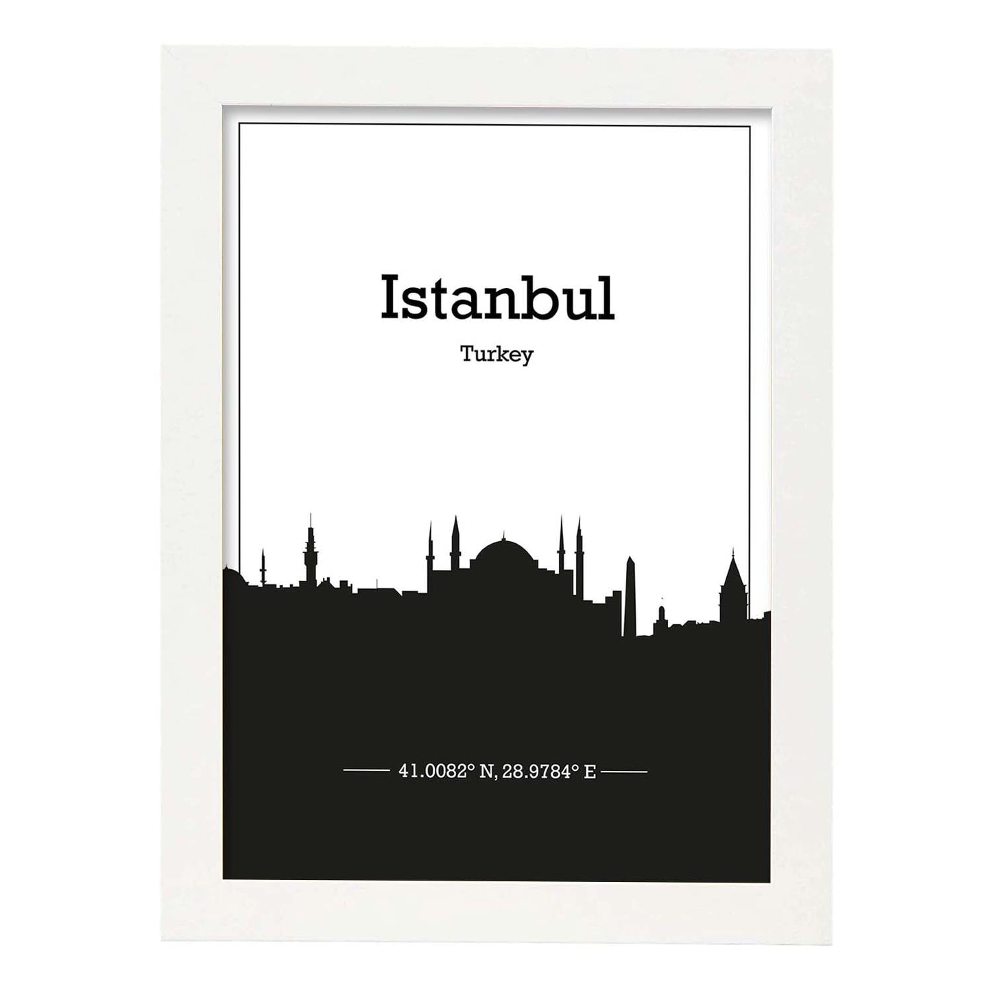 Poster con mapa de Istanbul - Turkey. Láminas con Skyline de ciudades de Asia, Australia, y Oriente Medio con sombra negra.-Artwork-Nacnic-A3-Marco Blanco-Nacnic Estudio SL