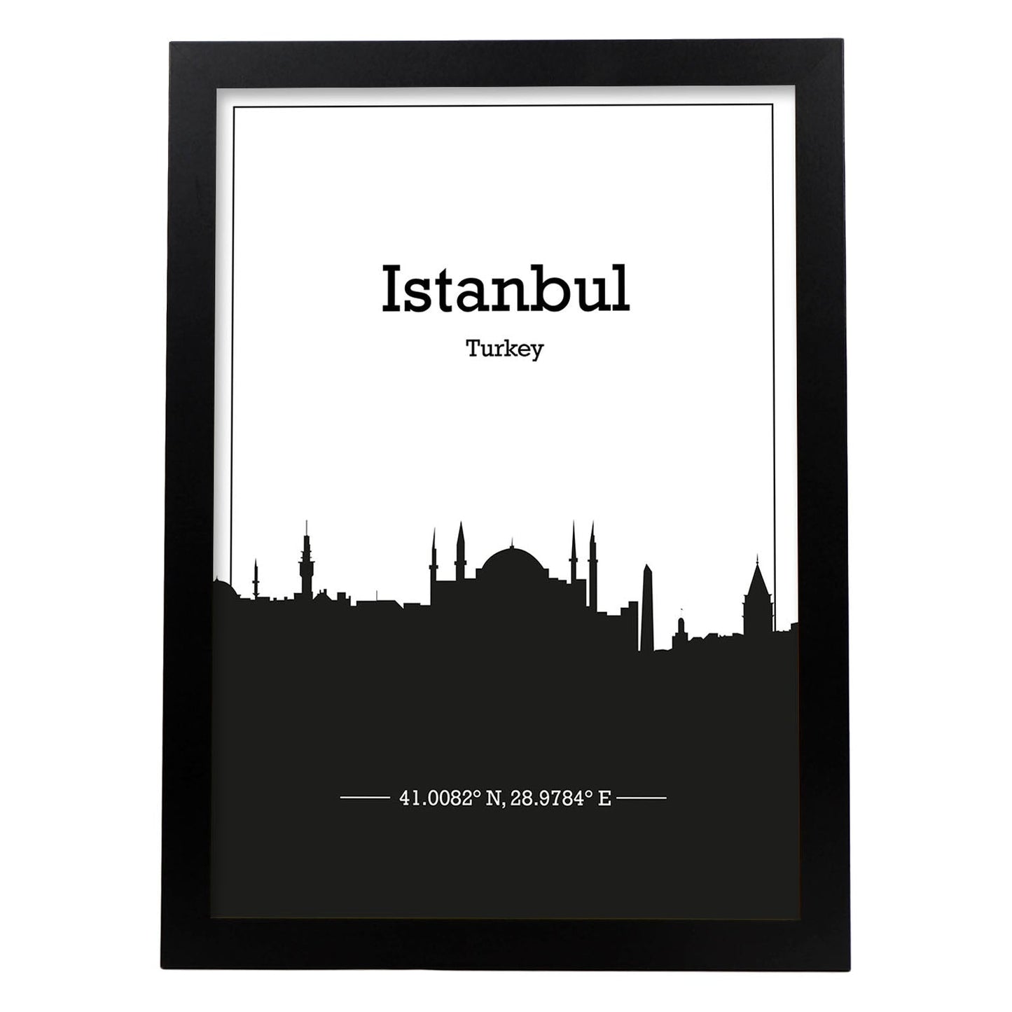 Poster con mapa de Istanbul - Turkey. Láminas con Skyline de ciudades de Asia, Australia, y Oriente Medio con sombra negra.-Artwork-Nacnic-A3-Marco Negro-Nacnic Estudio SL