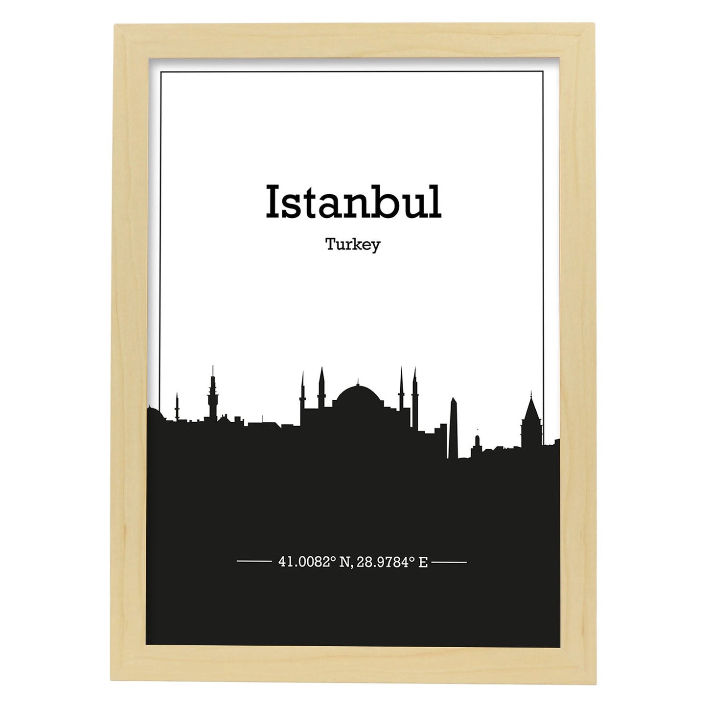 Poster con mapa de Istanbul - Turkey. Láminas con Skyline de ciudades de Asia, Australia, y Oriente Medio con sombra negra.-Artwork-Nacnic-A4-Marco Madera clara-Nacnic Estudio SL