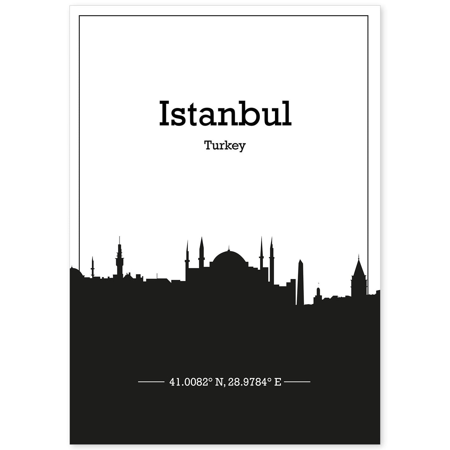 Poster con mapa de Istanbul - Turkey. Láminas con Skyline de ciudades de Asia, Australia, y Oriente Medio con sombra negra.-Artwork-Nacnic-A4-Sin marco-Nacnic Estudio SL