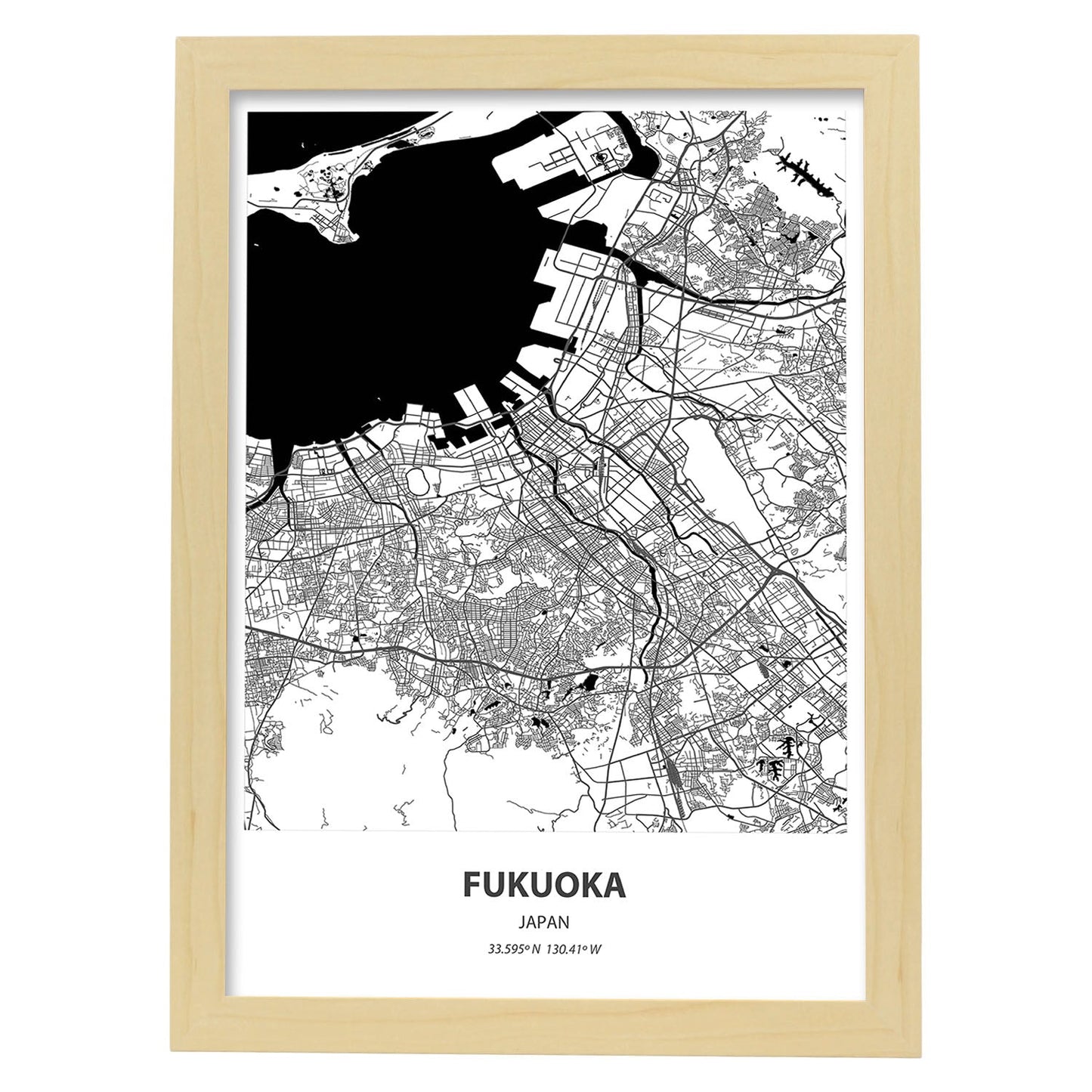 Poster con mapa de Jackson - USA. Láminas de ciudades de Estados Unidos con mares y ríos en color negro.-Artwork-Nacnic-A3-Marco Madera clara-Nacnic Estudio SL