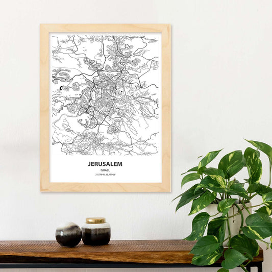 Poster con mapa de Jerusalem - Israel. Láminas de ciudades de Oriente Medio con mares y ríos en color negro.-Artwork-Nacnic-Nacnic Estudio SL