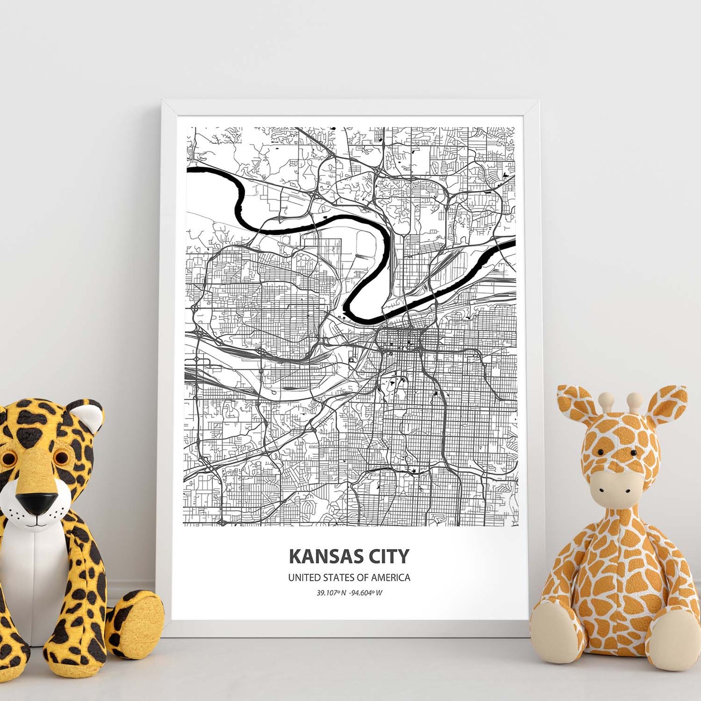 Poster con mapa de Kansas City - USA. Láminas de ciudades de Estados Unidos con mares y ríos en color negro.-Artwork-Nacnic-Nacnic Estudio SL