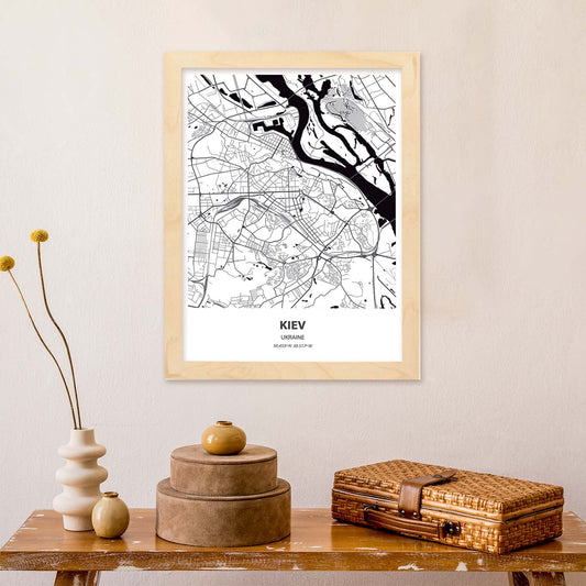 Poster con mapa de Kiev - Ucrania. Láminas de ciudades de Europa con mares y ríos en color negro.-Artwork-Nacnic-Nacnic Estudio SL